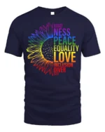 Rainbow Sunflower Equality T-Shirt Love and Inclusion - navy t-shirt on white background