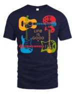 Life Is Good Guitar T-Shirt Colorful Music Lover - navy t-shirt on white background