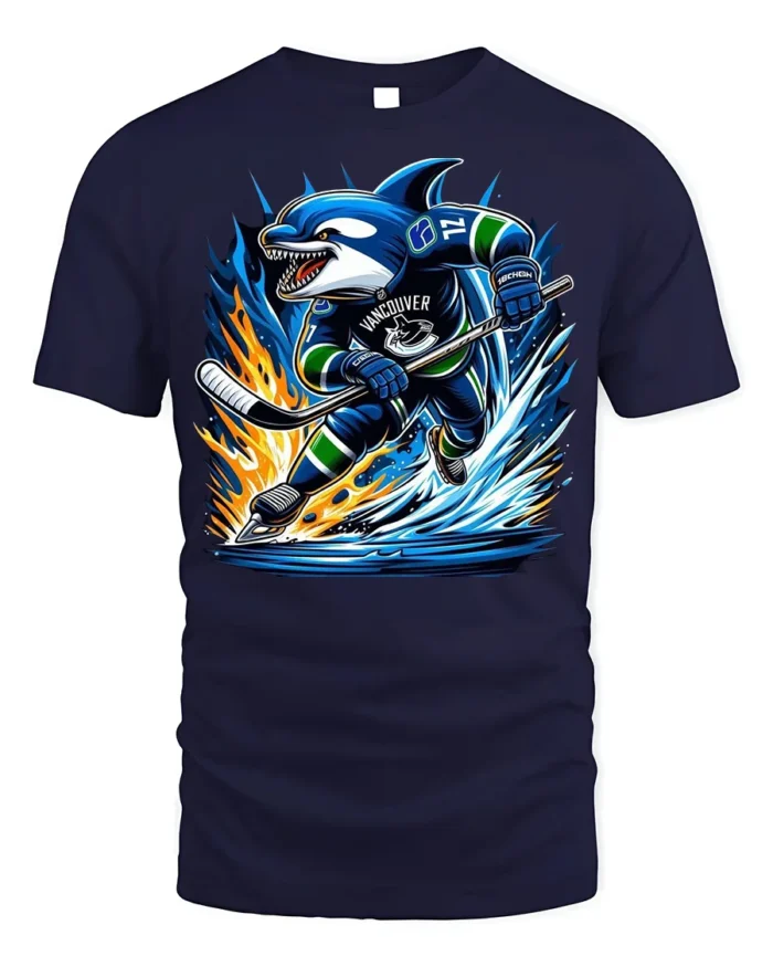 Shark Hockey T-Shirt Vancouver Ice Rink Power Play - navy t-shirt on white background