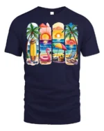 Colorful Beach Vibes T-Shirt Tropical Summer Sunset - navy t-shirt on white background