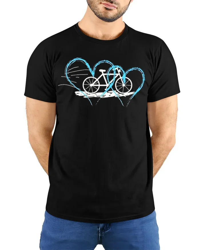 Bicycle Heartbeat T-Shirt for Cyclists and Bike Lovers - model wearing black shirt, hands behind back
