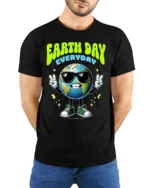 Earth Day Everyday T-Shirt Cool Planet Eco Style - model wearing black shirt, hands behind back