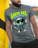 Earth Day Everyday T-Shirt Cool Planet Eco Style - model in grey shirt leaning against column