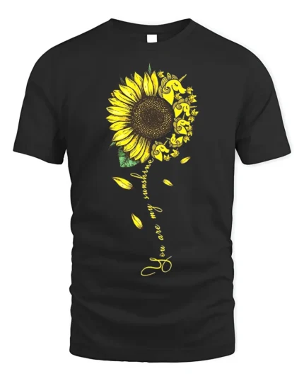 You Are My Sunshine Unicorn Sunflower T-Shirt Gift - black t-shirt on white background