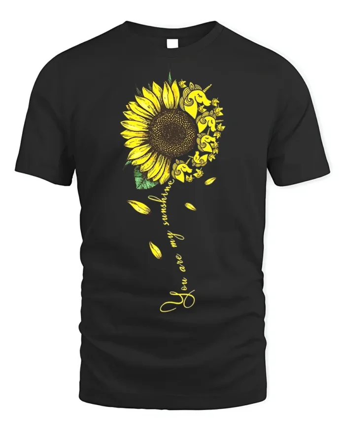 You Are My Sunshine Unicorn Sunflower T-Shirt Gift - black t-shirt on white background