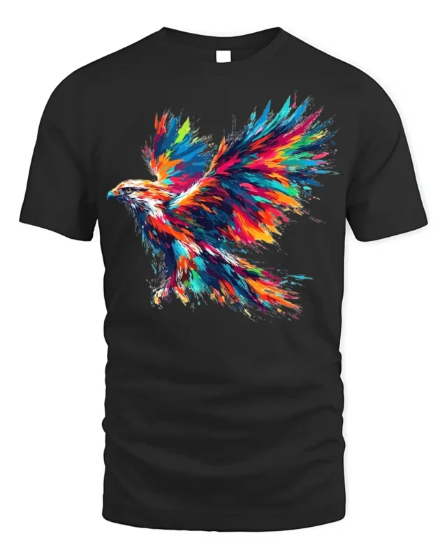 Colorful Eagle Explosion Art Graphic T-Shirt - black t-shirt on white background
