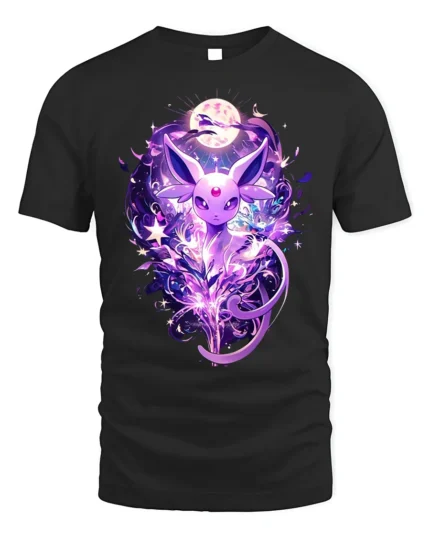 Mystic Purple Fox T-Shirt Celestial Moonlight Design - black t-shirt on white background
