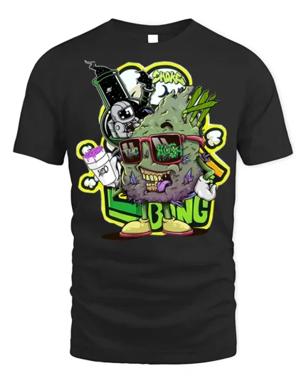 Trippy Weed Cartoon T-Shirt Vibes Stoner Graphic - black t-shirt on white background