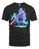 Neon Liquid Knight T-Shirt Fantasy Warrior Graphic - black t-shirt on white background
