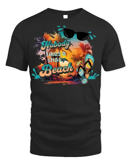 Funny Beach T-Shirt Nobody Likes a Shady Beach - black t-shirt on white background