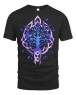 Celtic Tree of Life T-Shirt Blue Mystic Nature Design - black t-shirt on white background
