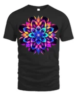 Psychedelic Mandala Flower T-Shirt Neon Chakra Energy - black t-shirt on white background