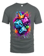 Color Dice Crown Splash Art Graphic T-Shirt for Men - gray t-shirt on white background
