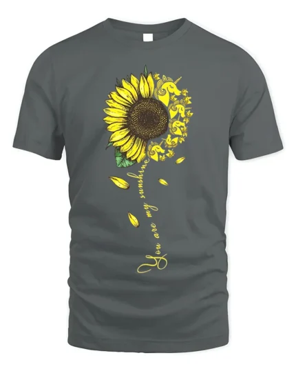 You Are My Sunshine Unicorn Sunflower T-Shirt Gift - gray t-shirt on white background