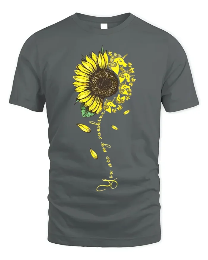 You Are My Sunshine Unicorn Sunflower T-Shirt Gift - gray t-shirt on white background