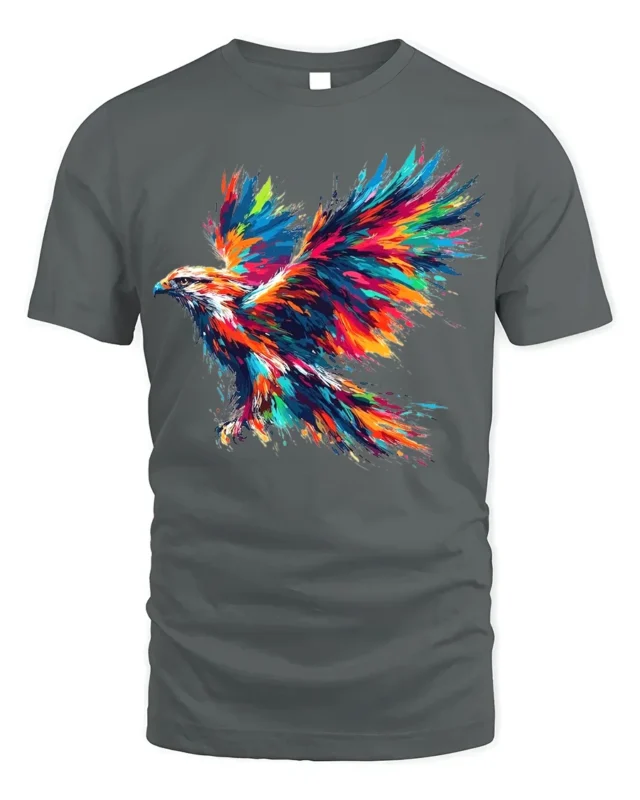 Colorful Eagle Explosion Art Graphic T-Shirt - gray t-shirt on white background