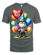 Best Dad Ever T-Shirt with Gnome and Balloon Gift Art - gray t-shirt on white background