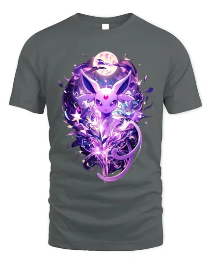 Mystic Purple Fox T-Shirt Celestial Moonlight Design - gray t-shirt on white background