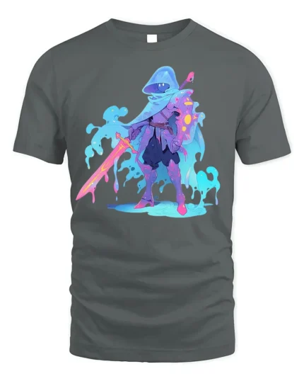 Neon Liquid Knight T-Shirt Fantasy Warrior Graphic - gray t-shirt on white background