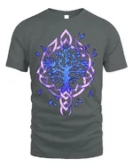 Celtic Tree of Life T-Shirt Blue Mystic Nature Design - gray t-shirt on white background