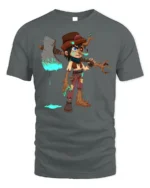 Tree Warrior Boy T-Shirt Fantasy Axe Character Graphic - gray t-shirt on white background