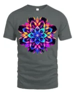 Psychedelic Mandala Flower T-Shirt Neon Chakra Energy - gray t-shirt on white background