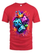 Color Dice Crown Splash Art Graphic T-Shirt for Men - red t-shirt on white background