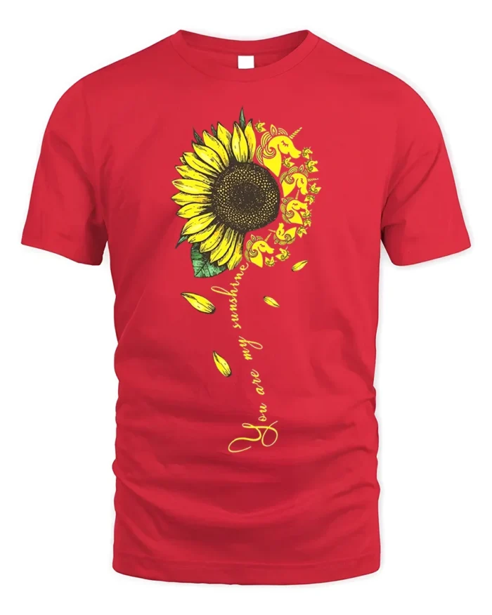 You Are My Sunshine Unicorn Sunflower T-Shirt Gift - red t-shirt on white background