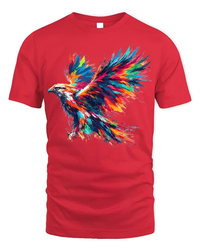 Colorful Eagle Explosion Art Graphic T-Shirt - red t-shirt on white background