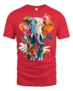 Colorful Elephant T-Shirt Tropical Floral Animal Design - red t-shirt on white background