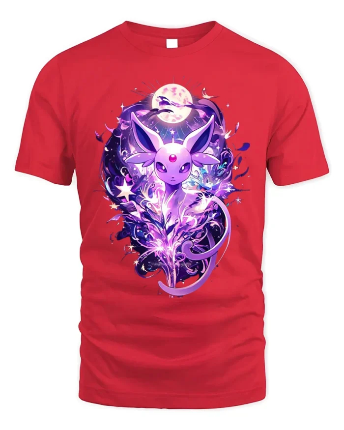 Mystic Purple Fox T-Shirt Celestial Moonlight Design - red t-shirt on white background