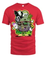 Trippy Weed Cartoon T-Shirt Vibes Stoner Graphic - red t-shirt on white background