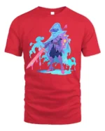 Neon Liquid Knight T-Shirt Fantasy Warrior Graphic - red t-shirt on white background