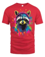 Colorful Raccoon Headphones T-Shirt Music Vibe - red t-shirt on white background