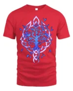 Celtic Tree of Life T-Shirt Blue Mystic Nature Design - red t-shirt on white background