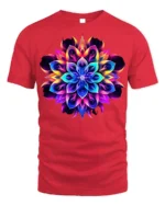 Psychedelic Mandala Flower T-Shirt Neon Chakra Energy - red t-shirt on white background