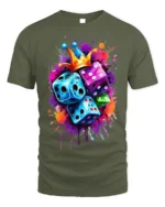 Color Dice Crown Splash Art Graphic T-Shirt for Men - military green t-shirt on white background