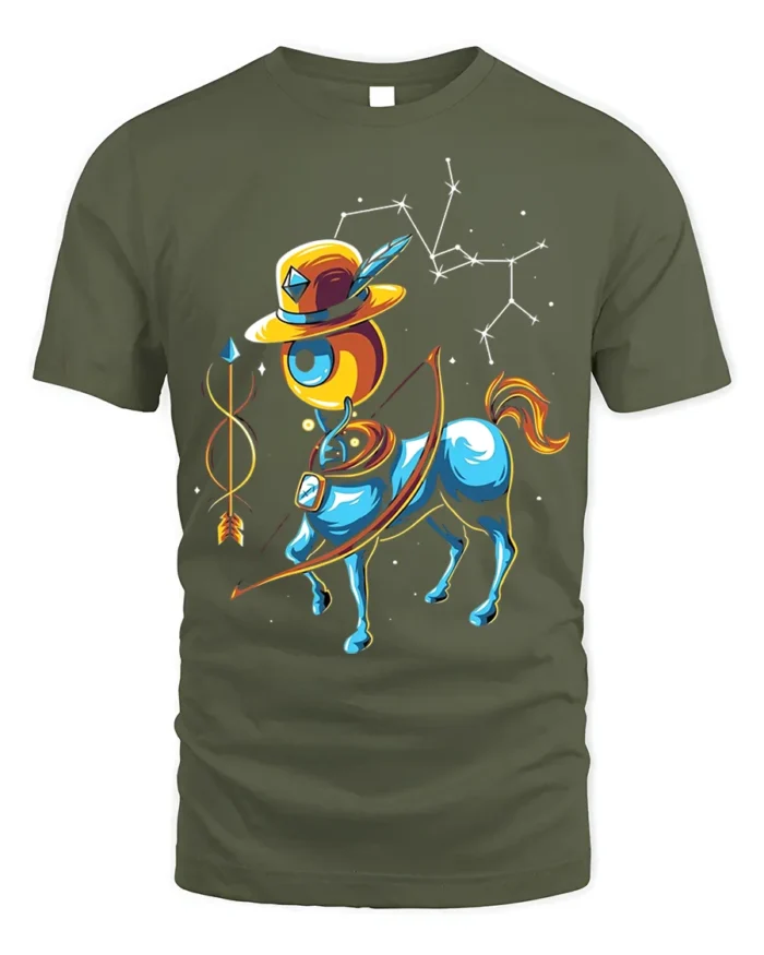 Sagittarius Zodiac T-Shirt Cool Centaur Constellation - military green t-shirt on white background