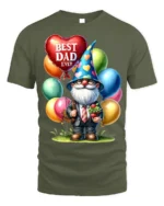 Best Dad Ever T-Shirt with Gnome and Balloon Gift Art - military green t-shirt on white background