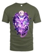 Mystic Purple Fox T-Shirt Celestial Moonlight Design - military green t-shirt on white background