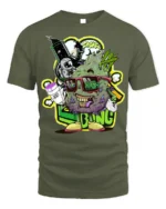 Trippy Weed Cartoon T-Shirt Vibes Stoner Graphic - military green t-shirt on white background