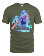 Neon Liquid Knight T-Shirt Fantasy Warrior Graphic - military green t-shirt on white background