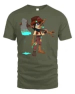 Tree Warrior Boy T-Shirt Fantasy Axe Character Graphic - military green t-shirt on white background