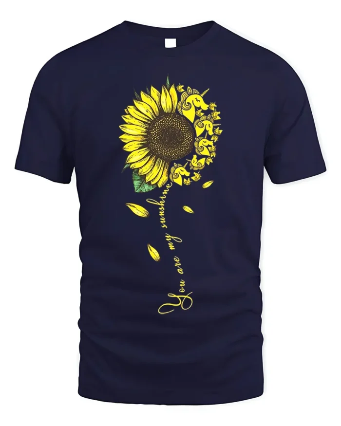 You Are My Sunshine Unicorn Sunflower T-Shirt Gift - navy t-shirt on white background
