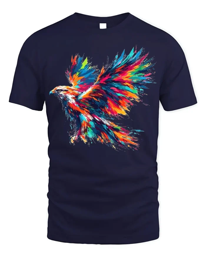 Colorful Eagle Explosion Art Graphic T-Shirt - navy t-shirt on white background