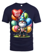 Best Dad Ever T-Shirt with Gnome and Balloon Gift Art - navy t-shirt on white background