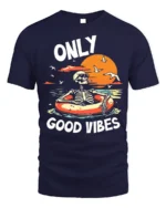 Only Good Vibes Skeleton T-Shirt Funny Beach Chill - navy t-shirt on white background