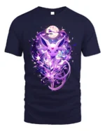 Mystic Purple Fox T-Shirt Celestial Moonlight Design - navy t-shirt on white background