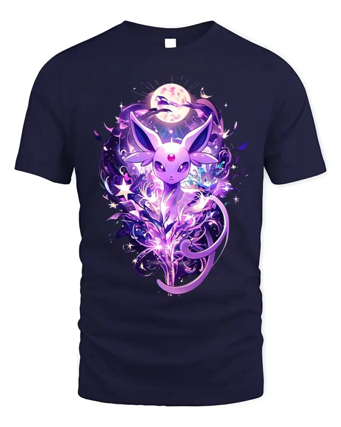 Mystic Purple Fox T-Shirt Celestial Moonlight Design - navy t-shirt on white background