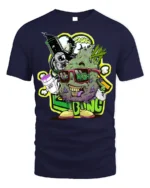 Trippy Weed Cartoon T-Shirt Vibes Stoner Graphic - navy t-shirt on white background